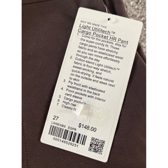 Lululemon Light Utilitech Cargo Pocket High-Rise Pant Espresso Brown 27 $148 NWT - Picture 8 of 14